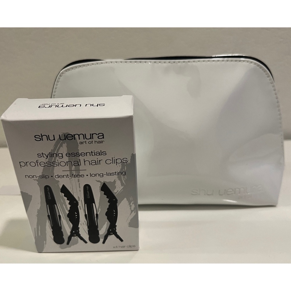 ***SOLD*** NEW Shu Uemura White Cosmetic Bag & Professional Hair Clips Bundle